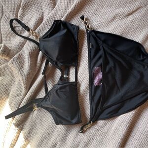 Victoria's Secret Black Bikini Set with Gold Chain Accent